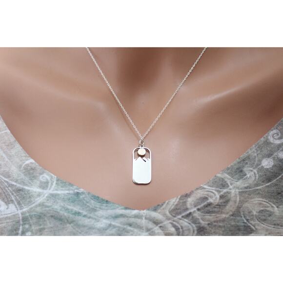 Sterling Silver Rectangle Pine Tree with Bronze Sun Necklace - Picture 6 of 8